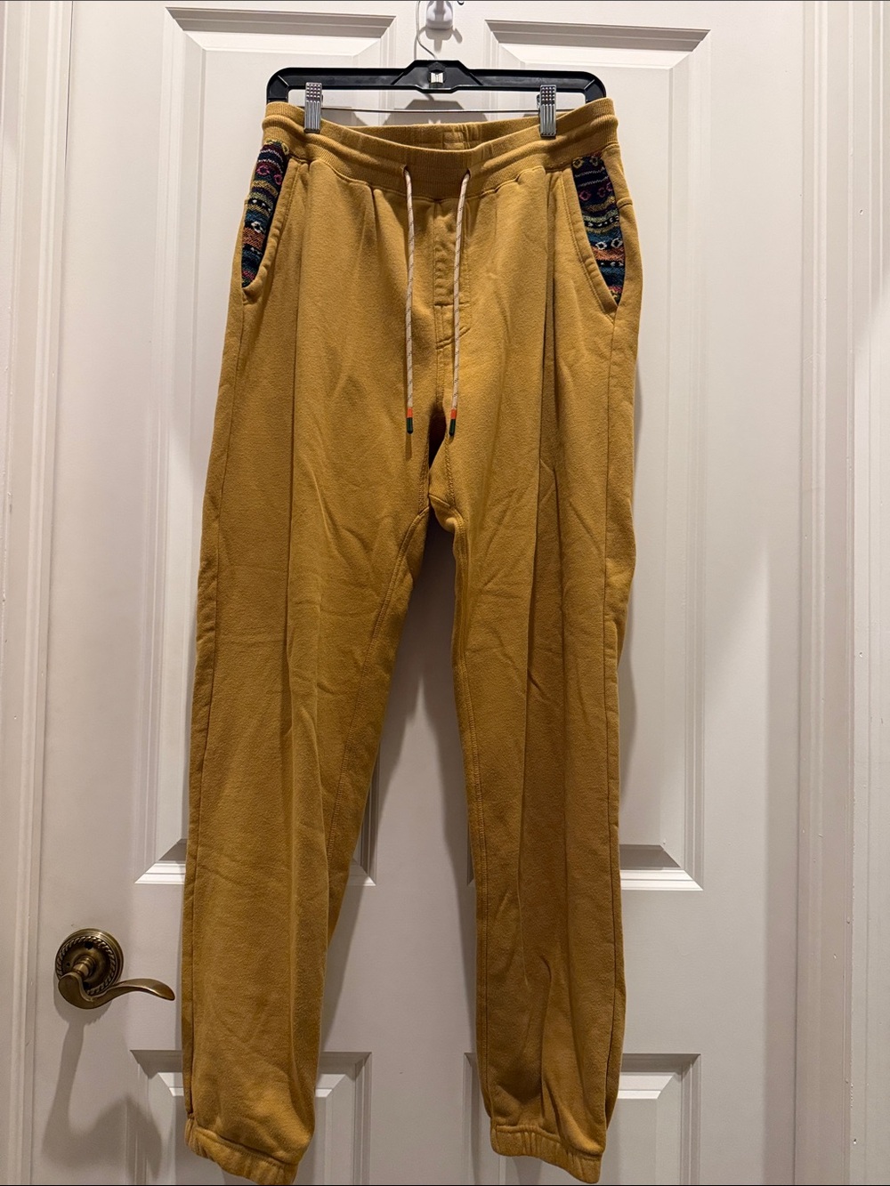 Howler Brothers Mustard Yellow Jogger Pants with Patterned Pocket Trim